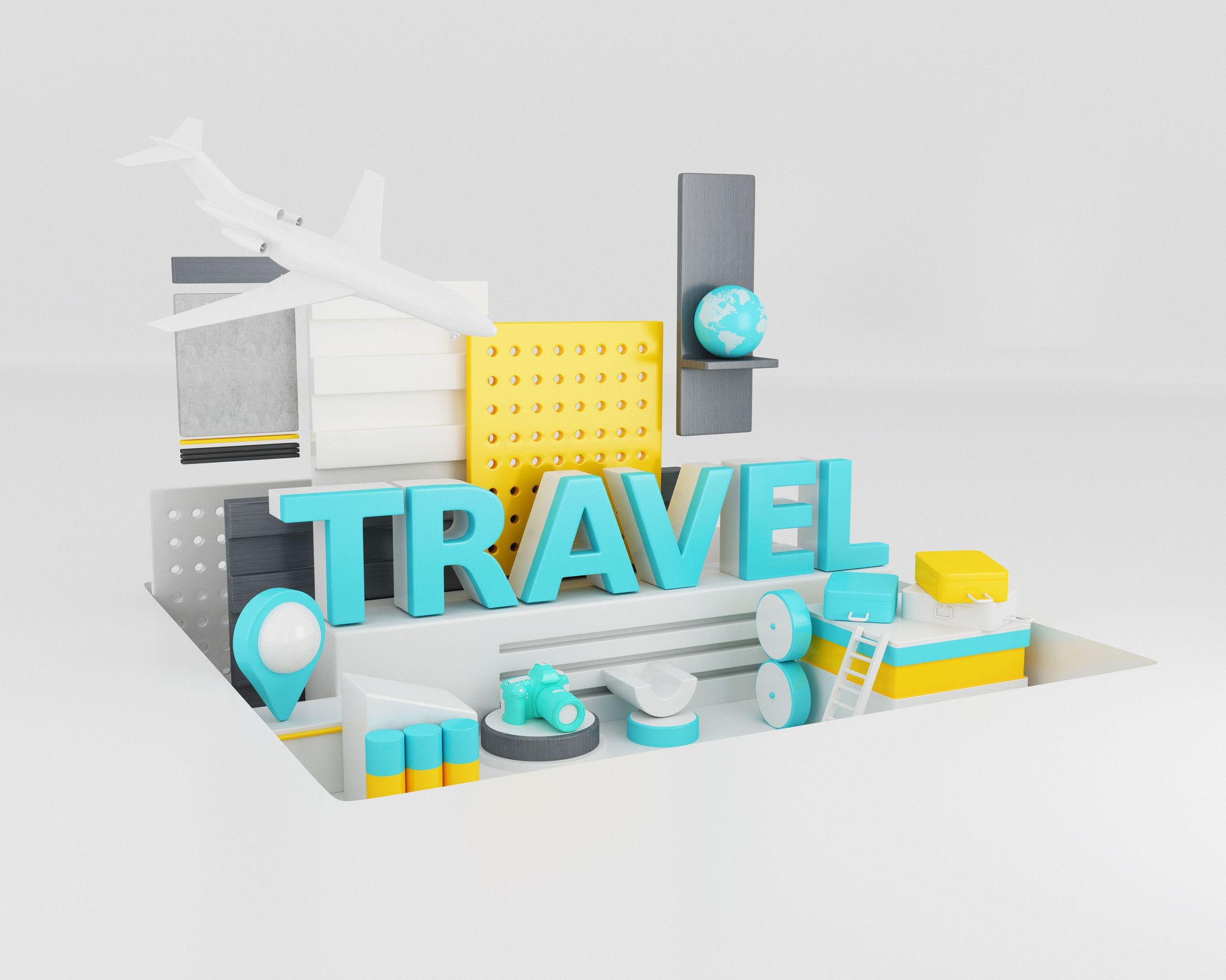 3d Word travel concept.